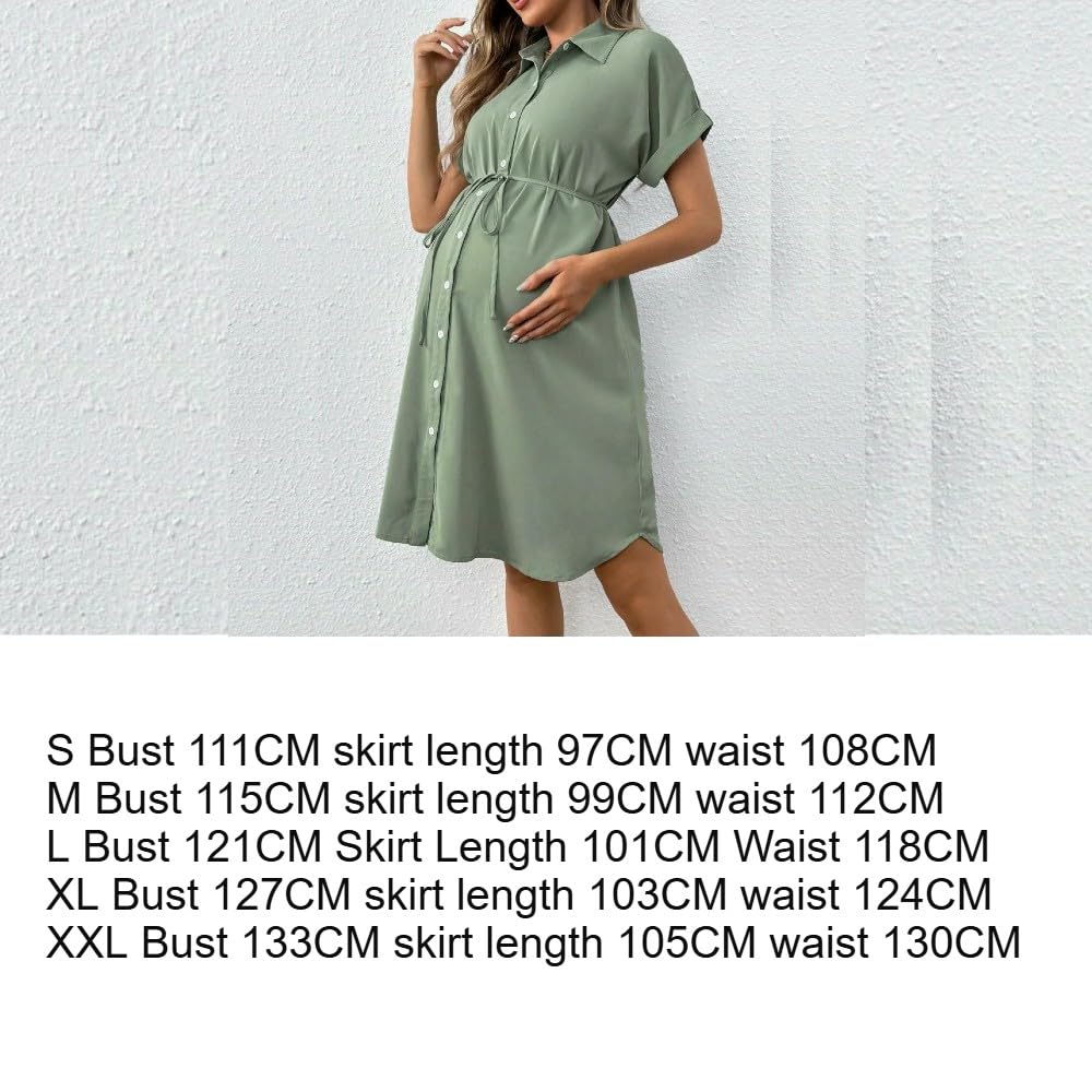 JJDFW ubrania ciążowe sukienki kobiety w ciąży sukienka na co dzień jednolity kolor lato zapinana na guziki moda odzież z krótkim rękawem