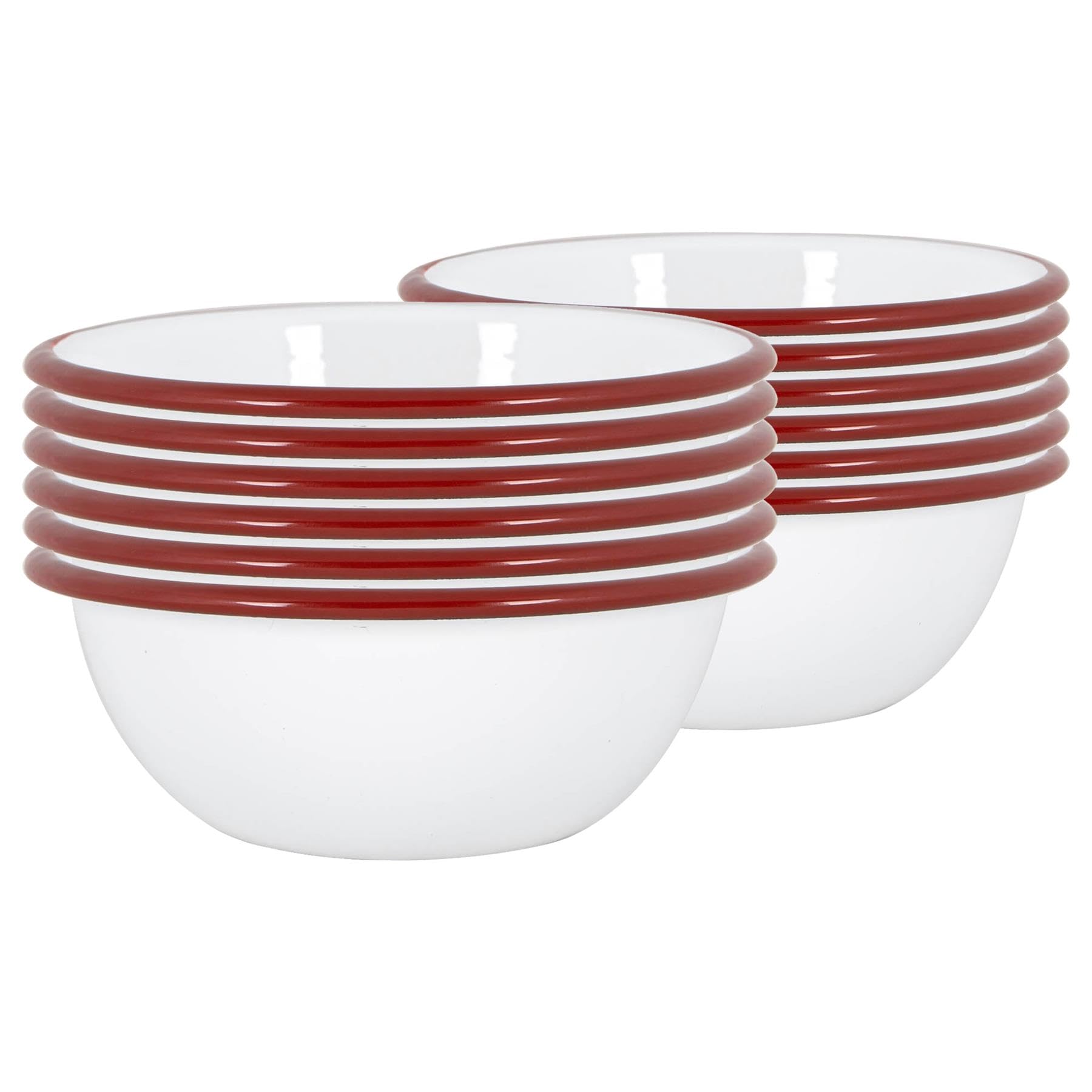 Argon Tableware Coloured Pasta Bowls - 16cm - Pack of 12 - Red Metal Enamel Cereal Lightweight Camping Serving Bowls for Snacks, Pasta, Cereal, Salad