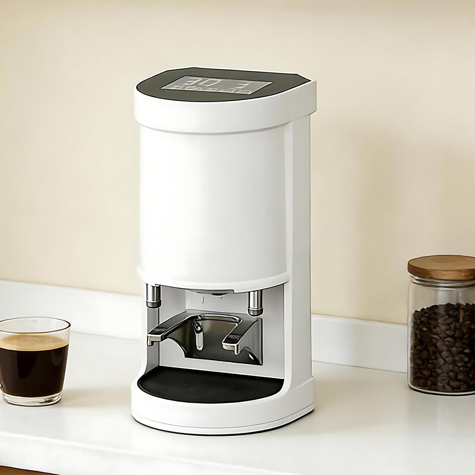 Pressino Elettrico per caffè da 58 Mm, Pressino Automatico per Espresso, Pressino Professionale, 1-3 Cicli di Pressatura, Pressione 5-30 kg, per Caffetterie White-Flat