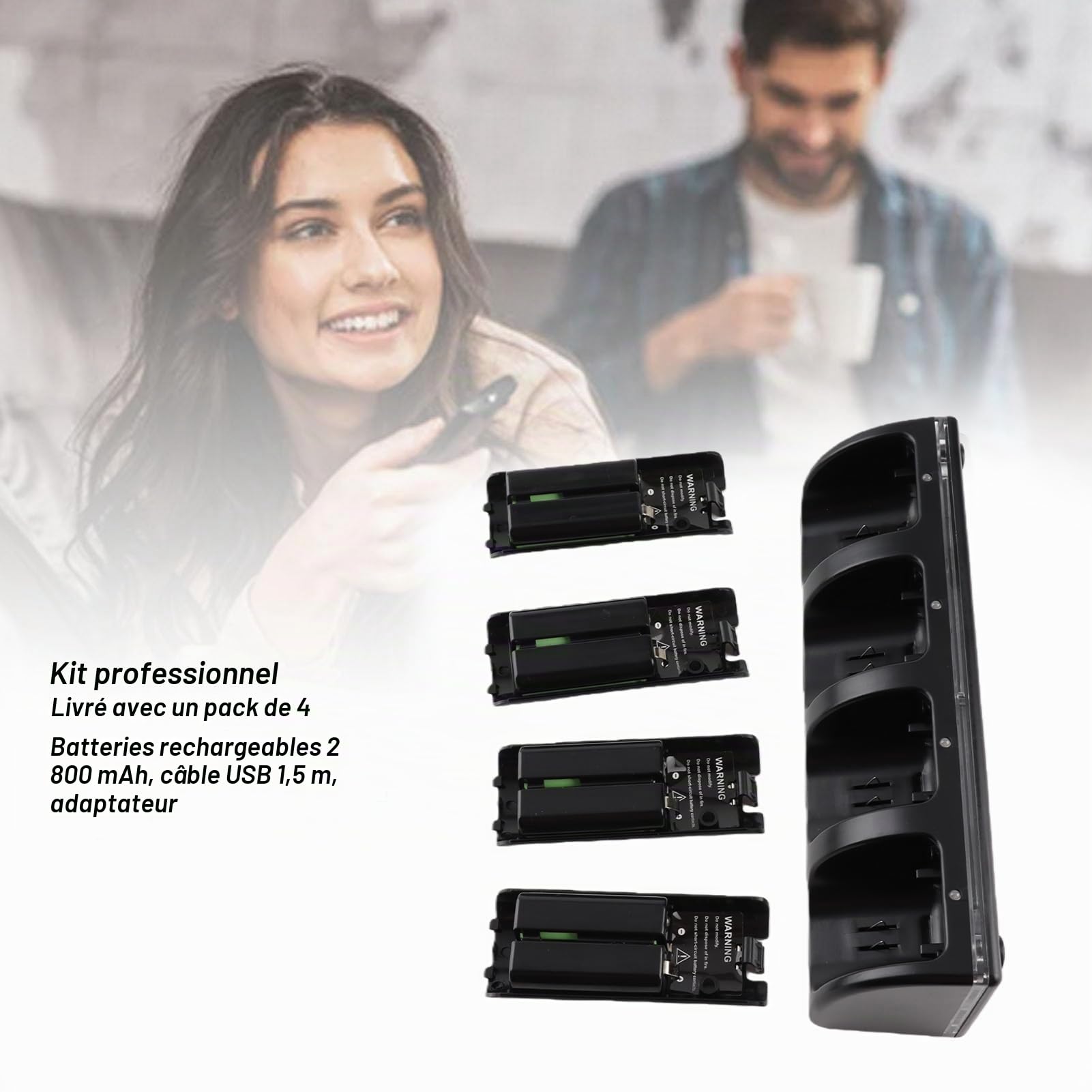 Station de Chargement de Télécommande pour / U avec 4 Batteries Rechargeables de 2800 MAh, Station de Chargement de Contrôleur pour Contrôleur (BLACK)