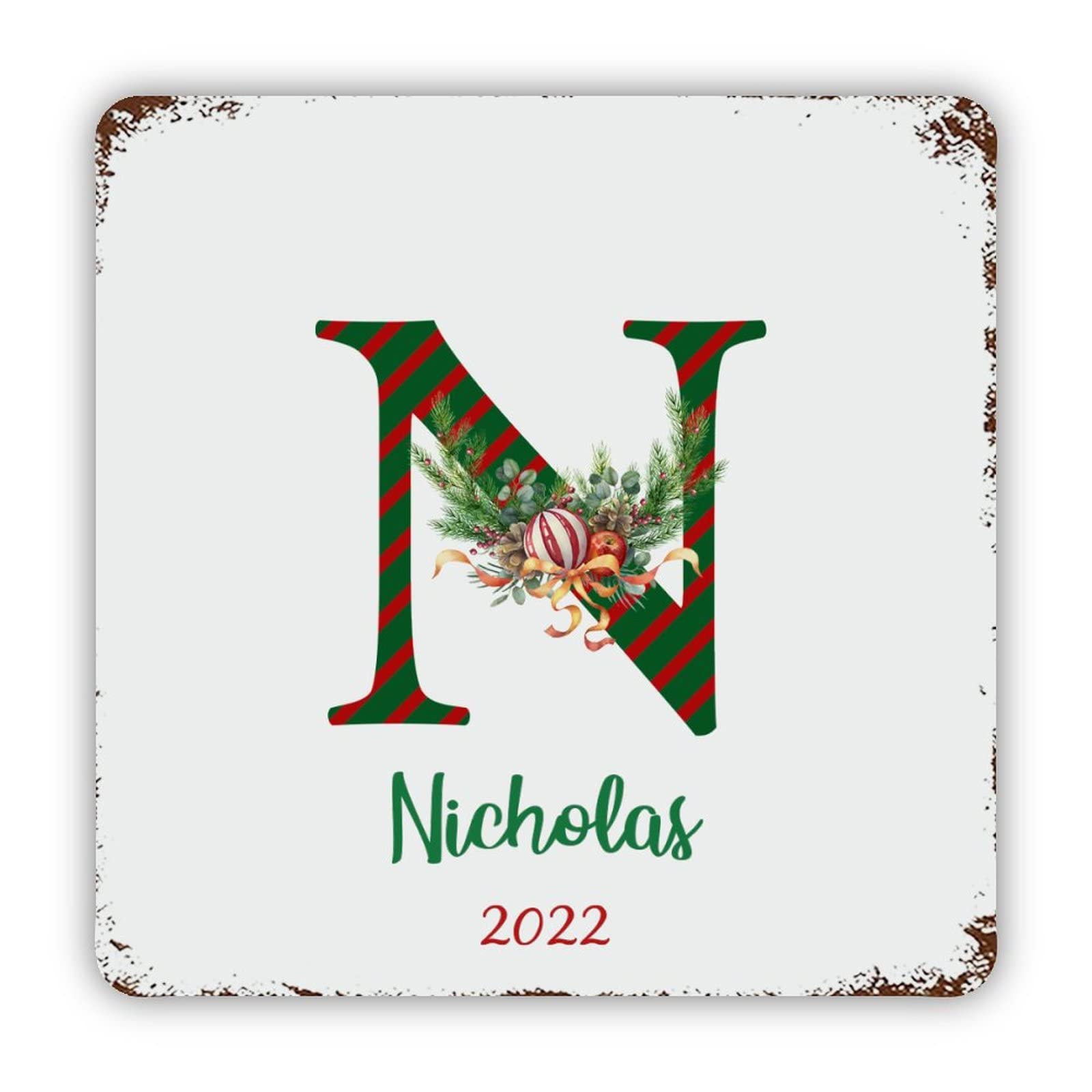 Personalized Name Custom Initial Letter N Aluminum Tin Sign 12x12 Inch Waterproof Vintage Metal Sign for School Office Classroom Gate Garage Garden Home Wall Decoration Housewarming Gifts
