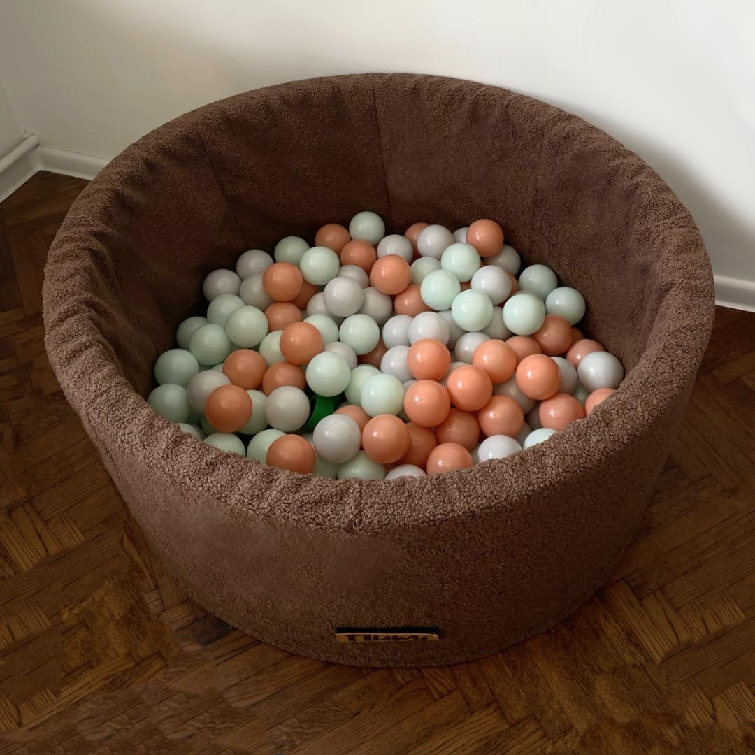 Flumi Personnalisé Piscine a Balle pour Bébé à partir de 1 an - Fosse à Boules pour Enfants 90x40cm - 200 Balles ∅ 7cm - Produit Européen - Oeko-TEX et CE Certifiée (Teddy Chocolat)