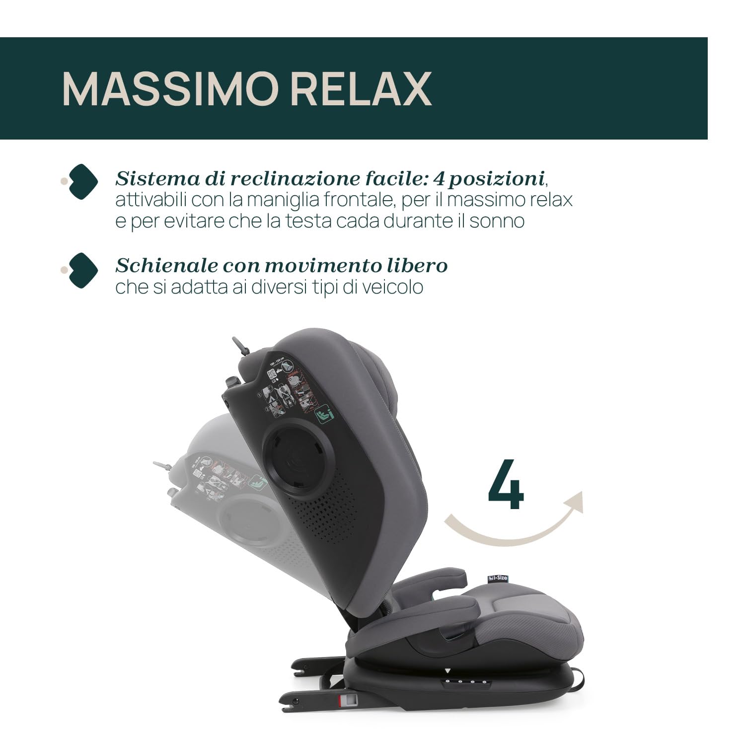 Chicco Fold&Go S i-Size (ECE R129/04), Seggiolino Auto 100-150 cm, con Connettori Rigidi Isofix, Bambini 3-12 anni, Reclinabile e Pieghevole, Protezione Laterale, Altezza e Seduta Regolabili