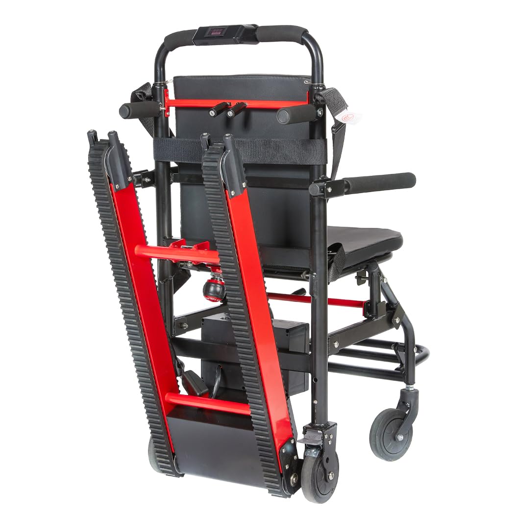 WOLWES Elektryczny wózek inwalidzki z podnośniką do schodów, wózek inwalidzki, aluminium, all-terrain, kolor czerwony, 19 kg, 165 kg obciążenia, 5-calowe koła Mag, elektryczno-mechaniczny hamulec