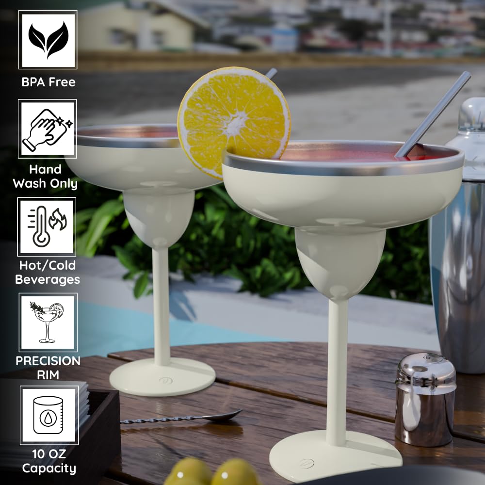Isolierte Margarita-Gläser aus Edelstahl mit Deckel, bruchfest, vakuumversiegelt, Margarita-Becher, ideal für Muttertagsgeschenk (Creme, 2 Stück)