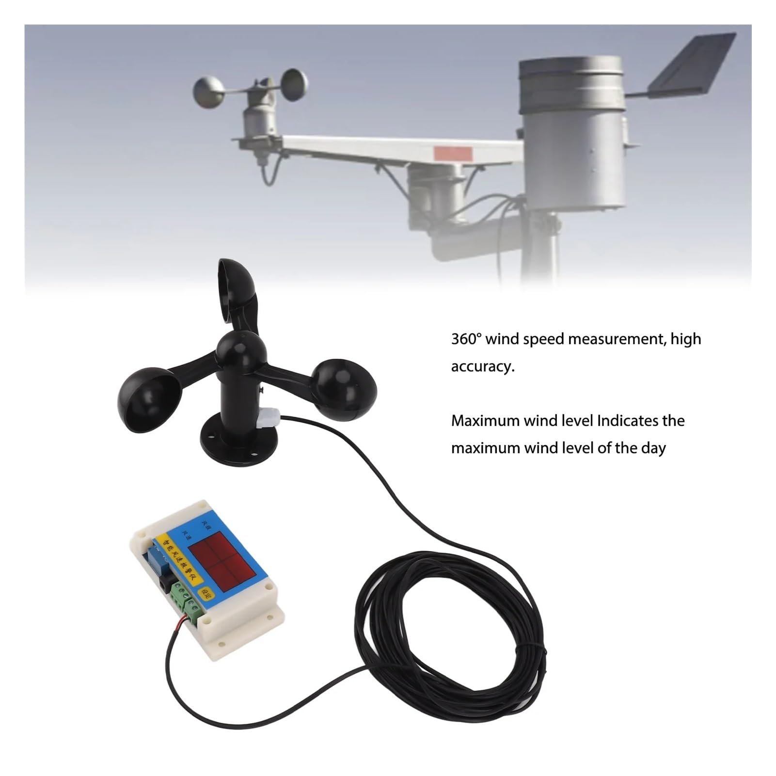 3 Fan Blades Tower Crane Anemometer 360 Degeree Measurement Alarm Wind Speed Meter High Accuracy Anti Interference for Fishing