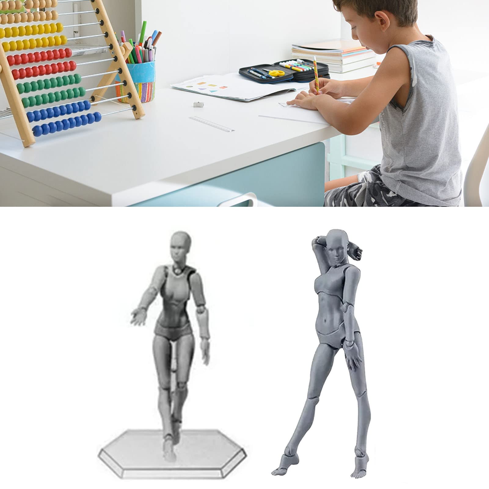POCREATION Customizable Action Figure Body, PVC Mannequin Model with Holder for Drawing Sketch, Desktop Decoration, Photography Props, Collections, Gifts (Woman)