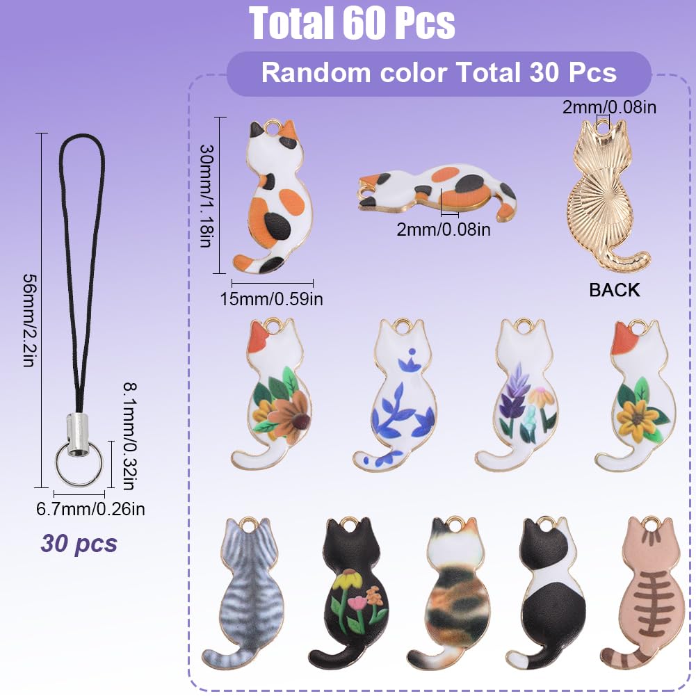 SUNNYCLUE 1 B0X 30Pcs Kawaii Cellphone Charm Strap Cute Cat Phone Charms Alloy Enamel Gold Printing Small Animals Pet Charms for DIY Wallet Keychain Moblie Phones Case Bag Camera Decorations Adults - Image 2