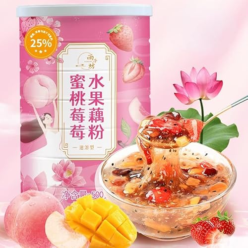 ???耳?果藕粉羹500g/缶 西湖速溶?果藕粉 即席冲?代餐粥 蜜桃草莓芒果水果谷物藕粉 健康?生??早餐?腹代餐粉 方便零食小吃 速食冲泡 甘い香りのモクセイナッツ レンコンでんぷん レンコンでんぷんを醸造 ハスの実の粉 ファイブグレインスープ フルー