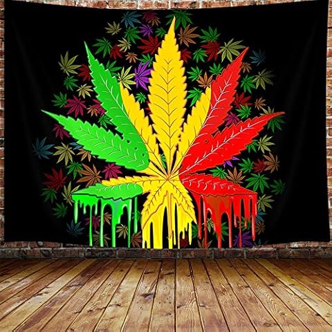 Marijuana Leaf Tapestry, Weed Psychedelic Tapestry Wall Hanging for Bedroom, Reggae Rasta Tie Dye Jamaica Tapestry Trippy Rastafarian Mexico Red Yellow Green Home Decor (60" W X 40" H) Cover