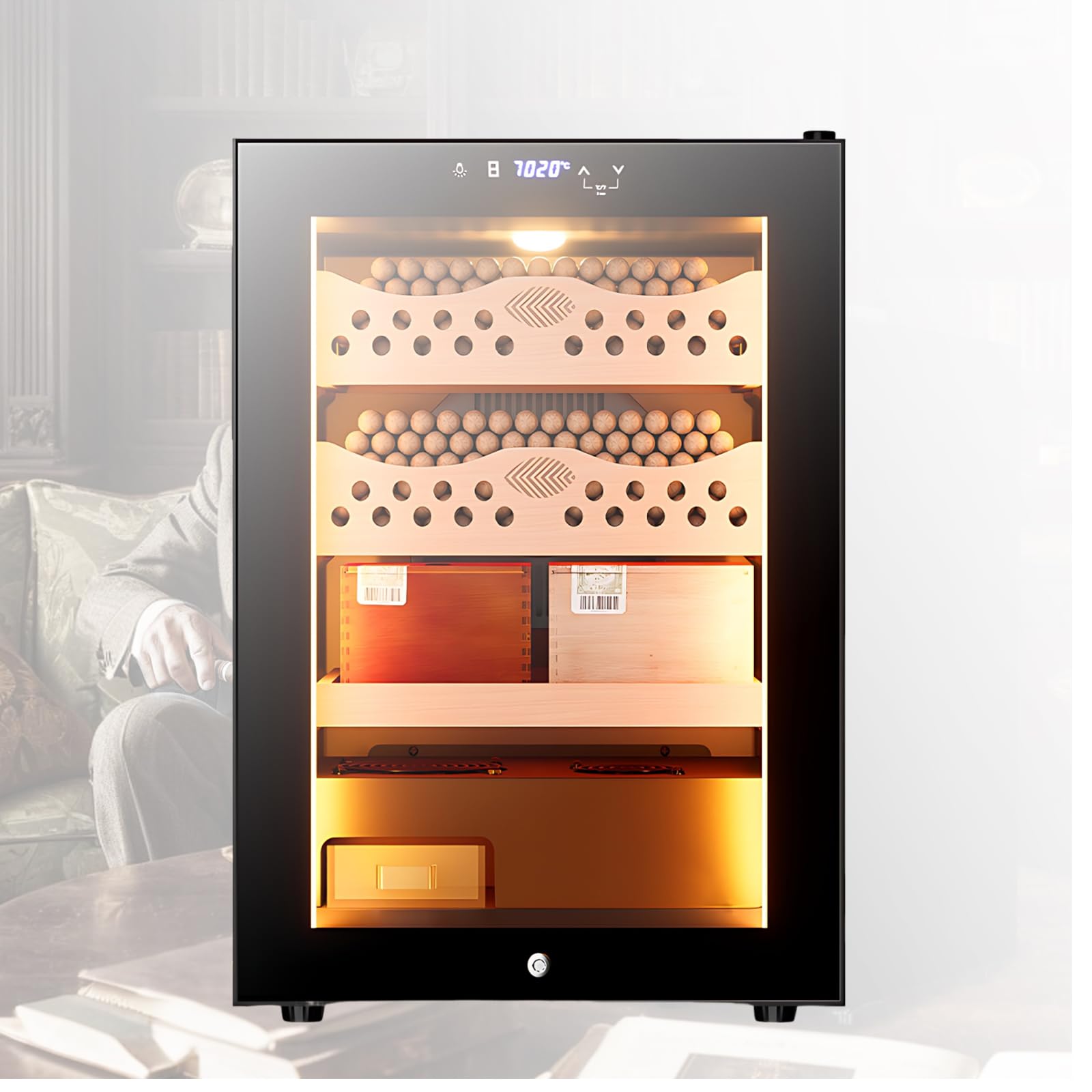 Humidor per Sigari di Lusso con Tecnologia di Raffreddamento Silenziosa, Umidificatore Sigari Elettronico per Sigari Cubani E Sigari Artigianali 50Lx300Counts