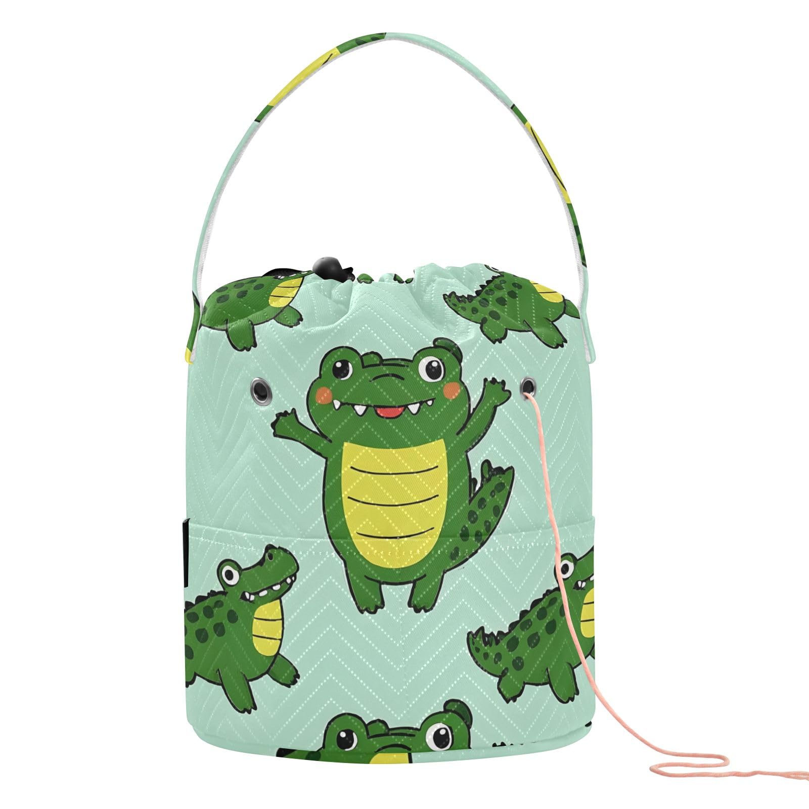 Yarn Storage Bag Small Crochet Bag Knitting Bag Organizer Crocodile Cute Green Yarn Bags for Crocheting Basket