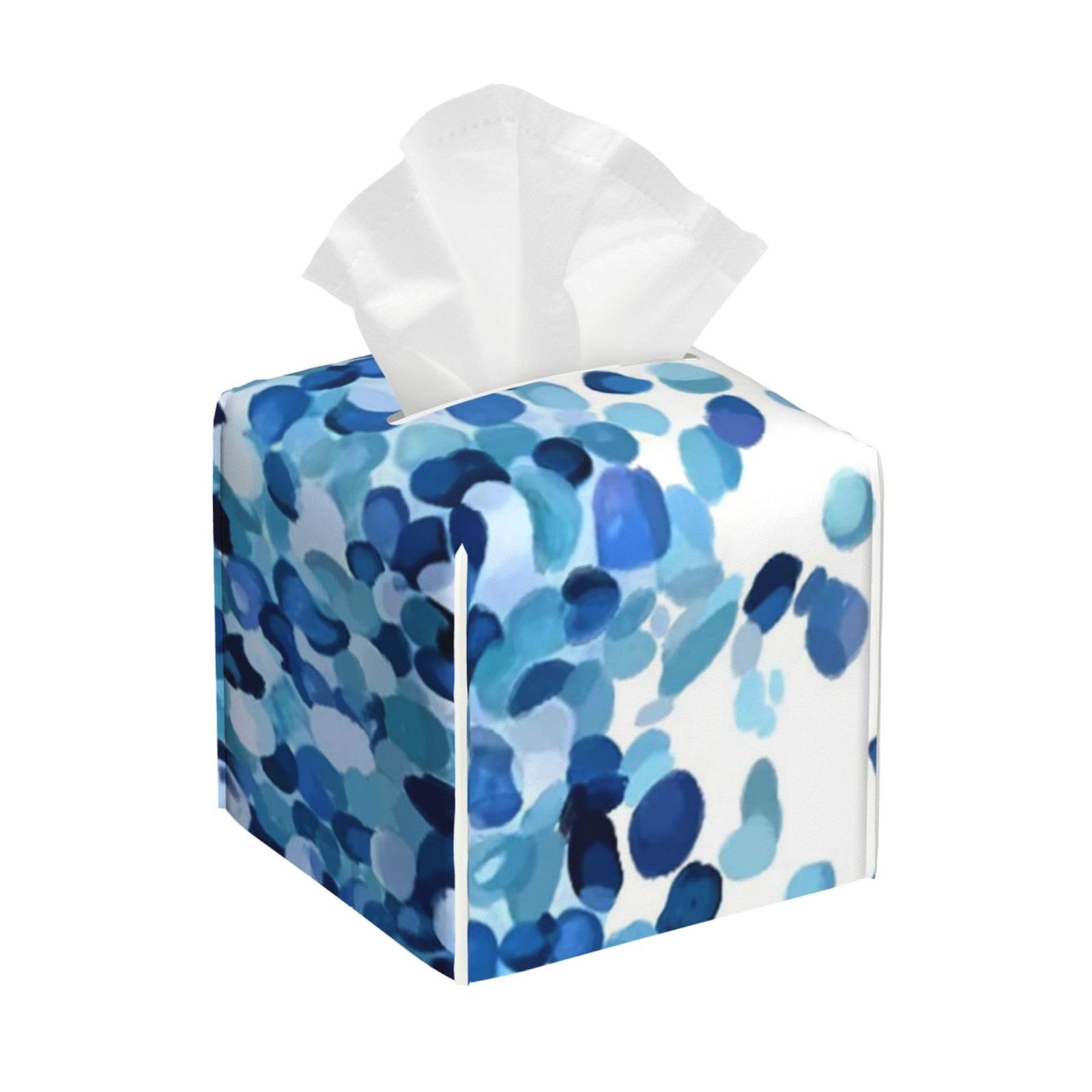 Blue Pebble Stone Rocks On White PVC Cube Tissue Pack for Home Office Bathroom Use