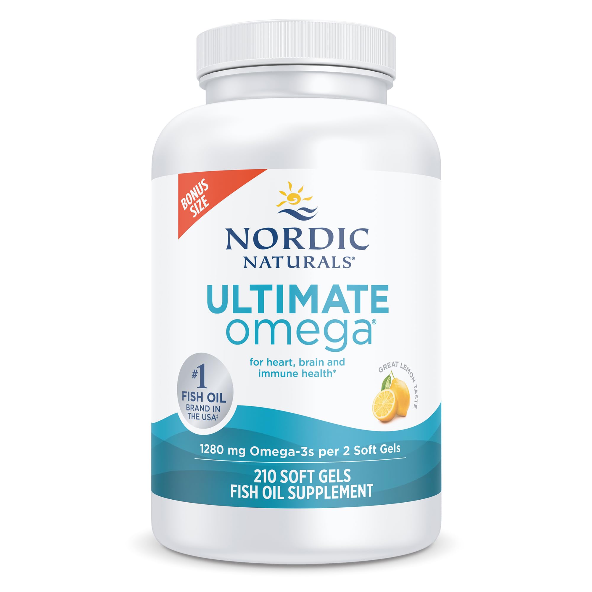 Nordic Naturals Ultimate Omega, 1280mg Omega-3 Fish Oil, Lemon - 210 Count