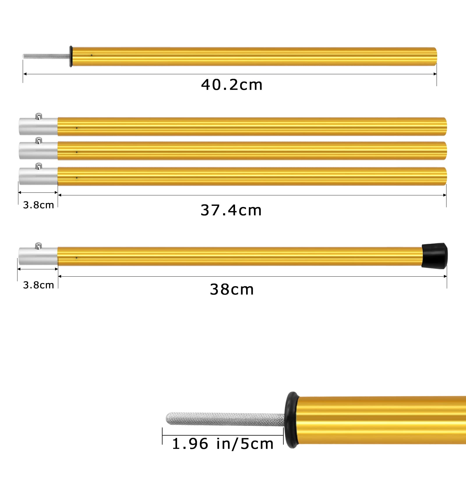 KOMCLUB Juego de 4 barras telescópicas de aluminio para carpa, ligeras, ajustables, de repuesto, para camping, deportes al aire libre, 1,9 m