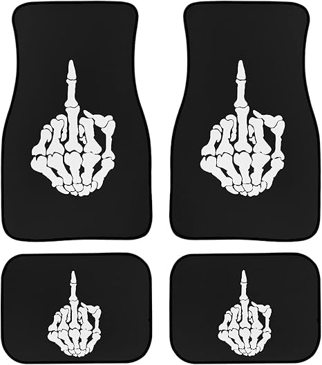 Skull Skeleton Heavy Duty Rubber Floor Mats for Car SUV Truck & Van Anti Skid All Weather Protection Trim to Fit Most Vehicles