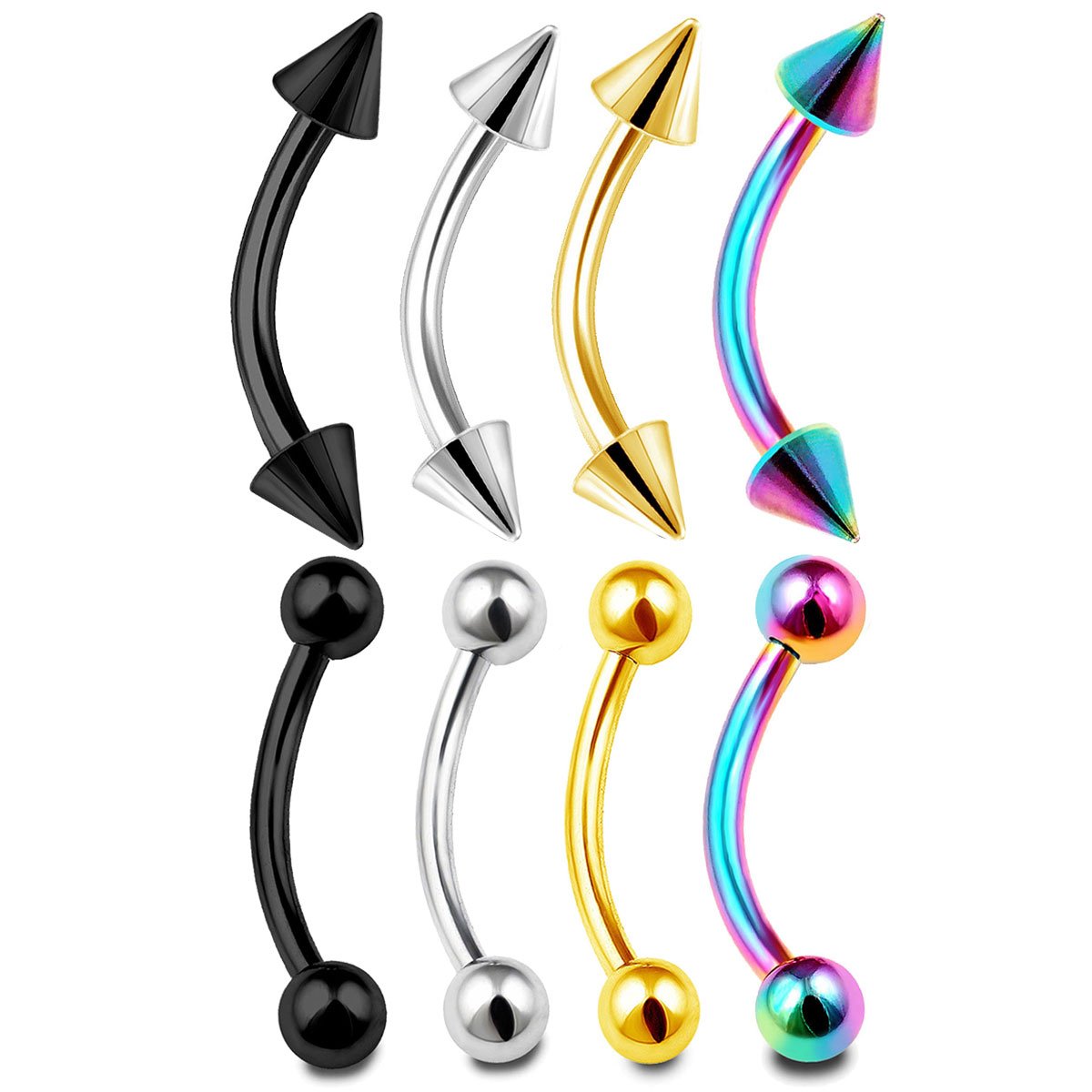 bodyjewellerybodyjewellery 8Pcs 16g Curved Barbell Cartilage Lip Tragus Eyebrow Forward Helix Conch Bridge Snug Earring Labret Stud Assorted Colors