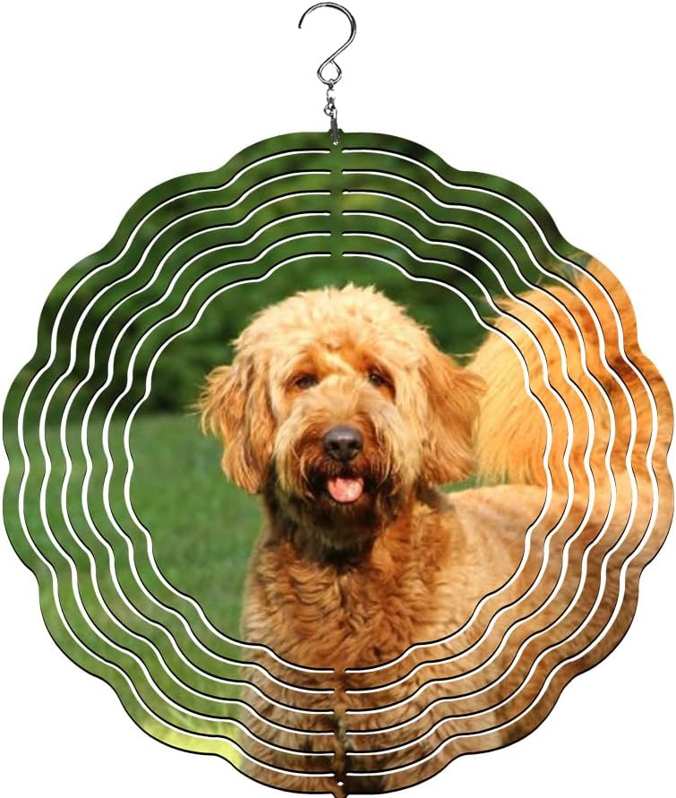Traci's Fun Creations Goldendoodle Wind Spinner, 10 Inch, Aluminum, Double Sided, Yard and Garden Décor