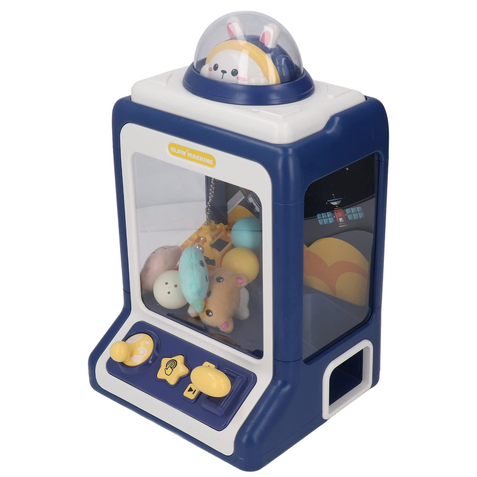 Kleines Krallenpuppen-Automat mit Hasen- und Weltraummotiv, elektronisches Licht- und Musikspielzeug für Kinder, interaktives -Spiel mit 2 Hebelsteuerungen für zu Hause, (Blau)