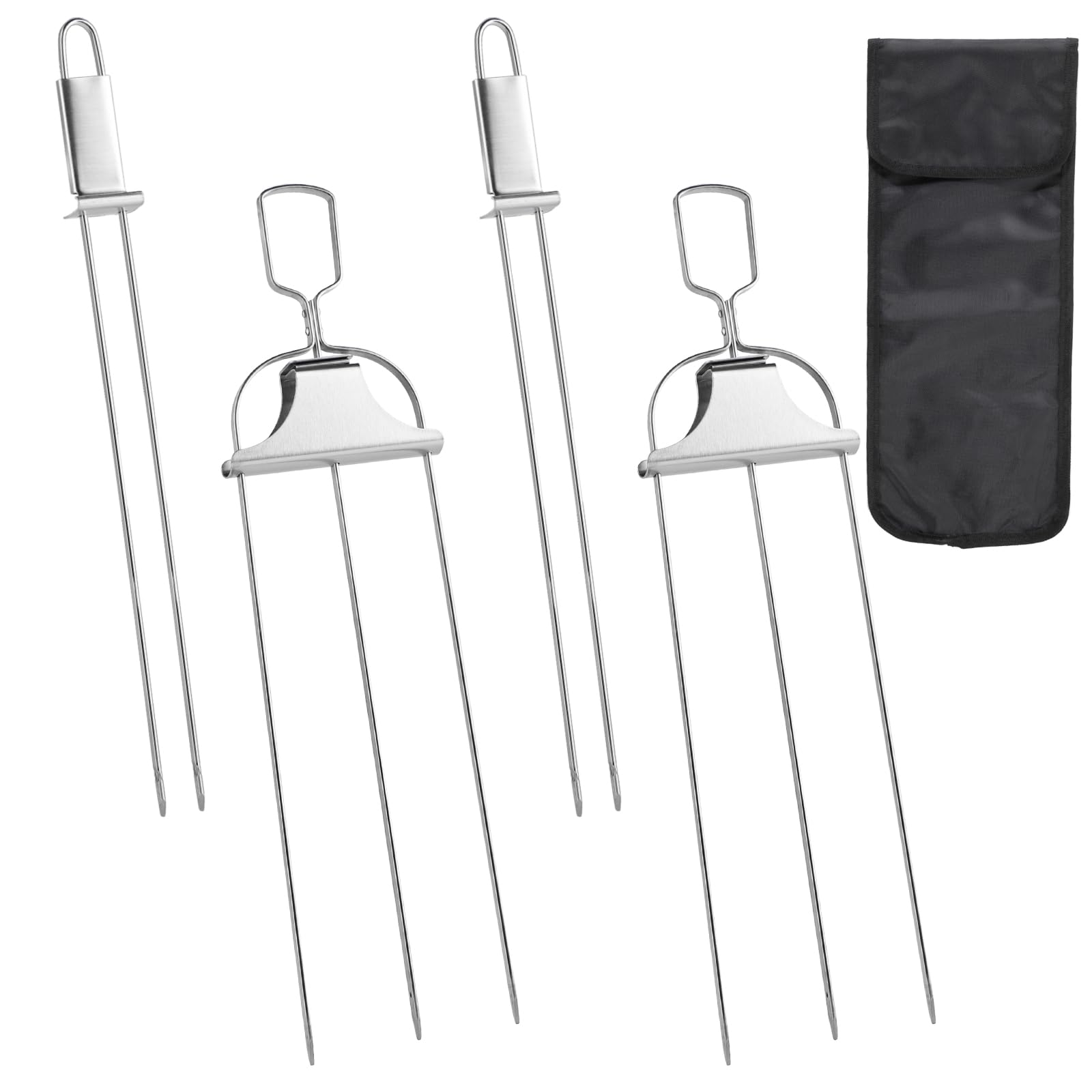 Kabob Skewers for Grilling 4 PCS Metal Kabob Skewer for Grilling 14 Inch Stainless Steel Barbecue Skewers with Push Rod Sliders