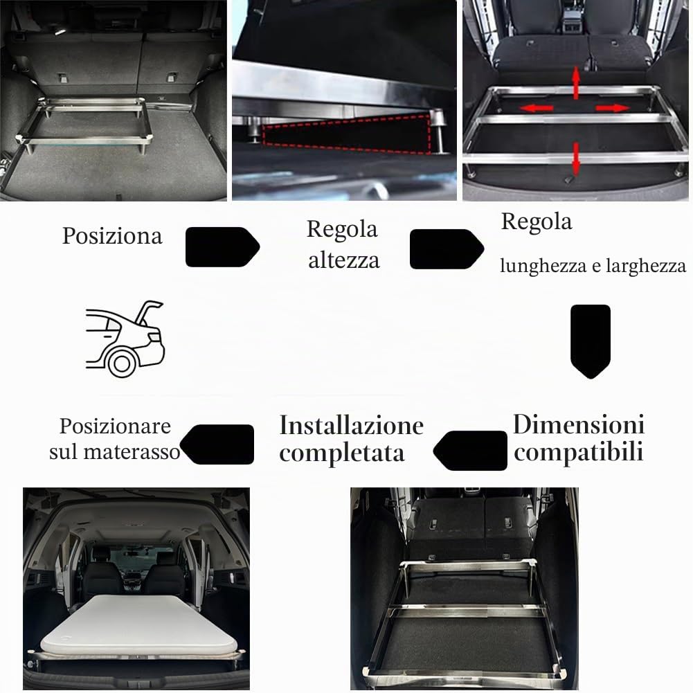Livellatore Bagagliaio: Sistema Materasso Universale Regolabile per SUV e Station Wagon, Estraibile e Scalabile, Ad Es. Per Ford Bronco 4 Porte 2021-2025