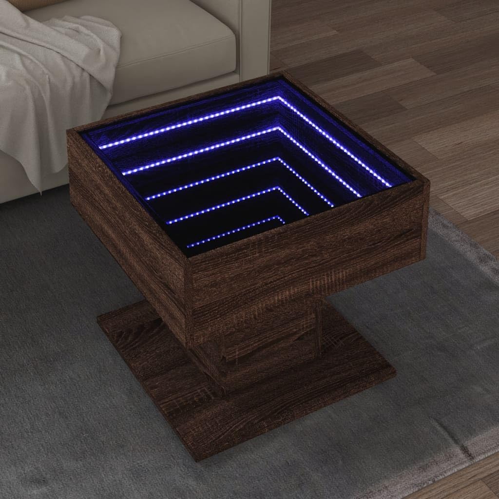 Table basse chêne marron LED 50x50x45 cm en bois d'ingénierie pour salon