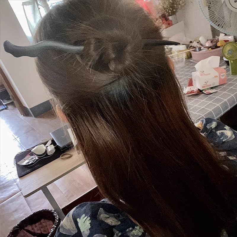 Miniatura 4 de Palillos de madera chinos japoneses para mujeres y niñas, tenedor de madera vintage, para adolescentes y niñas, accesorios para cabello largo, 3