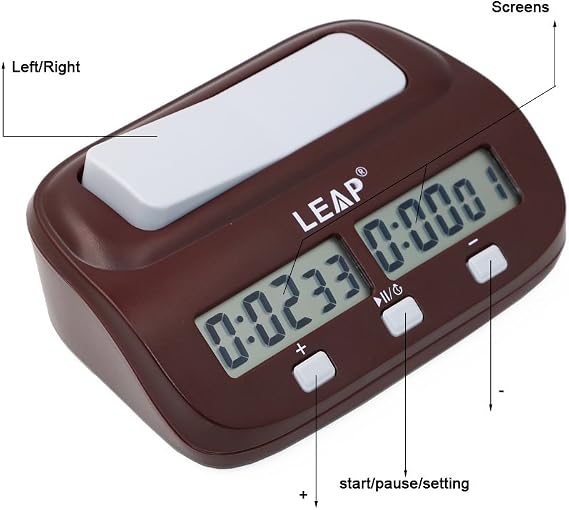 Professional Chess Clock with Count-down, Alarm, Bonus, Delay, Setting Times Multi-Function for Kids Teens Adults, Board Game Clock, Digital Chess Timer Portable, Brown
