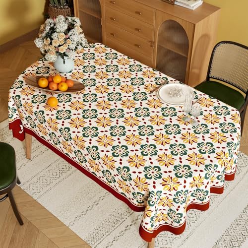 Surwin Mantel Hule Mesa, Manteles de PVC Ovalado, Mantel Antimanchas Impermeable Estilo Rústico Francés, Ropa Mesa Camilla Lavable para Cocina, Comedor, Fiestas, Decoración (Rojo,140x200cm)