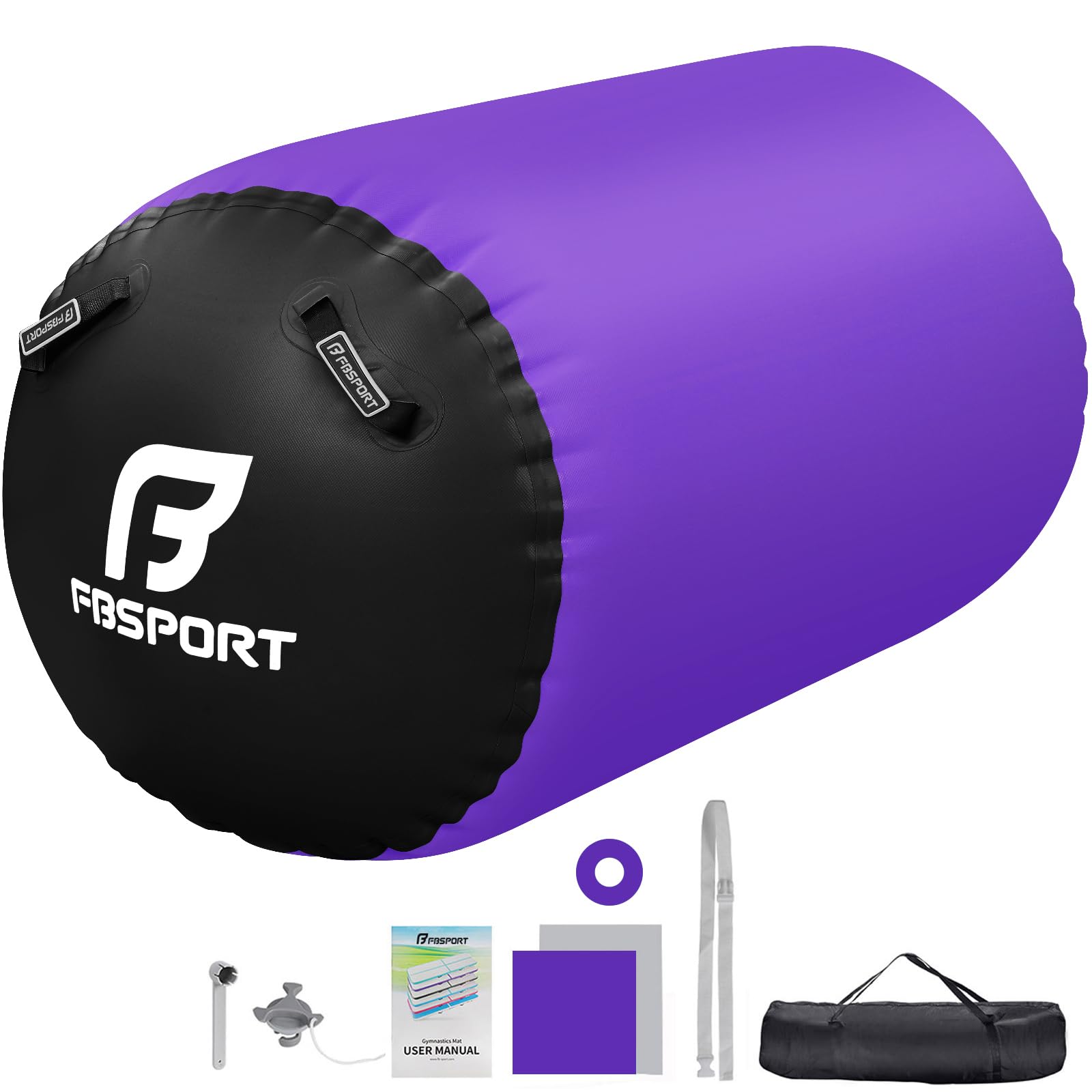 FBSPORT Aufblasbare Air Roll, 120x75cm Aufblasbare Luft Rollen, Yoga Gymnastik Zylinder, Gymnastikmatte, Gym Air Barrel, Air Tumbling Track, Sportmatte für zuhause mit Tragetasche, Outdoor, Fitness