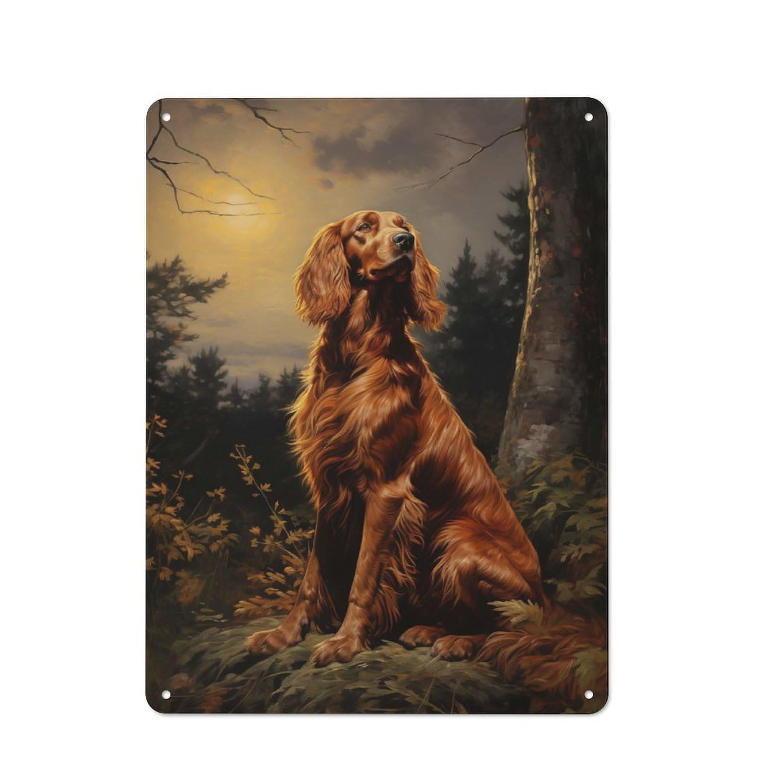 Junmoney Style-18 For Studio Or Craft Room, Irish Setter At Night Rustic Tin Wall Plaque 40X30cm, For Vintage Wall Decor Fans, For Metal Sign Collectors