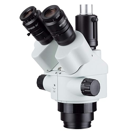 AmScope – Cabezal de microscopio estéreo, con zoom trinocular, Simul-Focal, 7X-45X