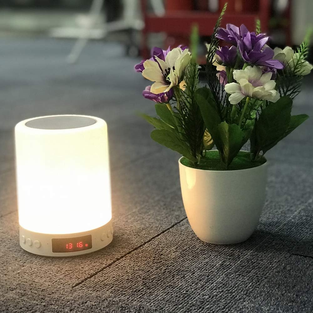 Smart Touch Lamp Rechargeable Table Lamp Dimmable LED Night Light with Wireless Bluetooth Speaker and Alarm Clock Screen, Multi-Color Changing - - 