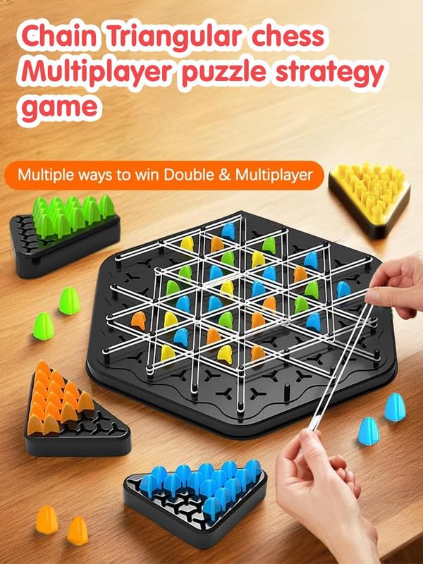 YODIFY Triangle Chess Chain Game for Kids & Adults | Triggle Rubber Band Strategy Board Game | Fun Family Brain Teaser Puzzle | Interactive Logic Game for 2β4 Players 1