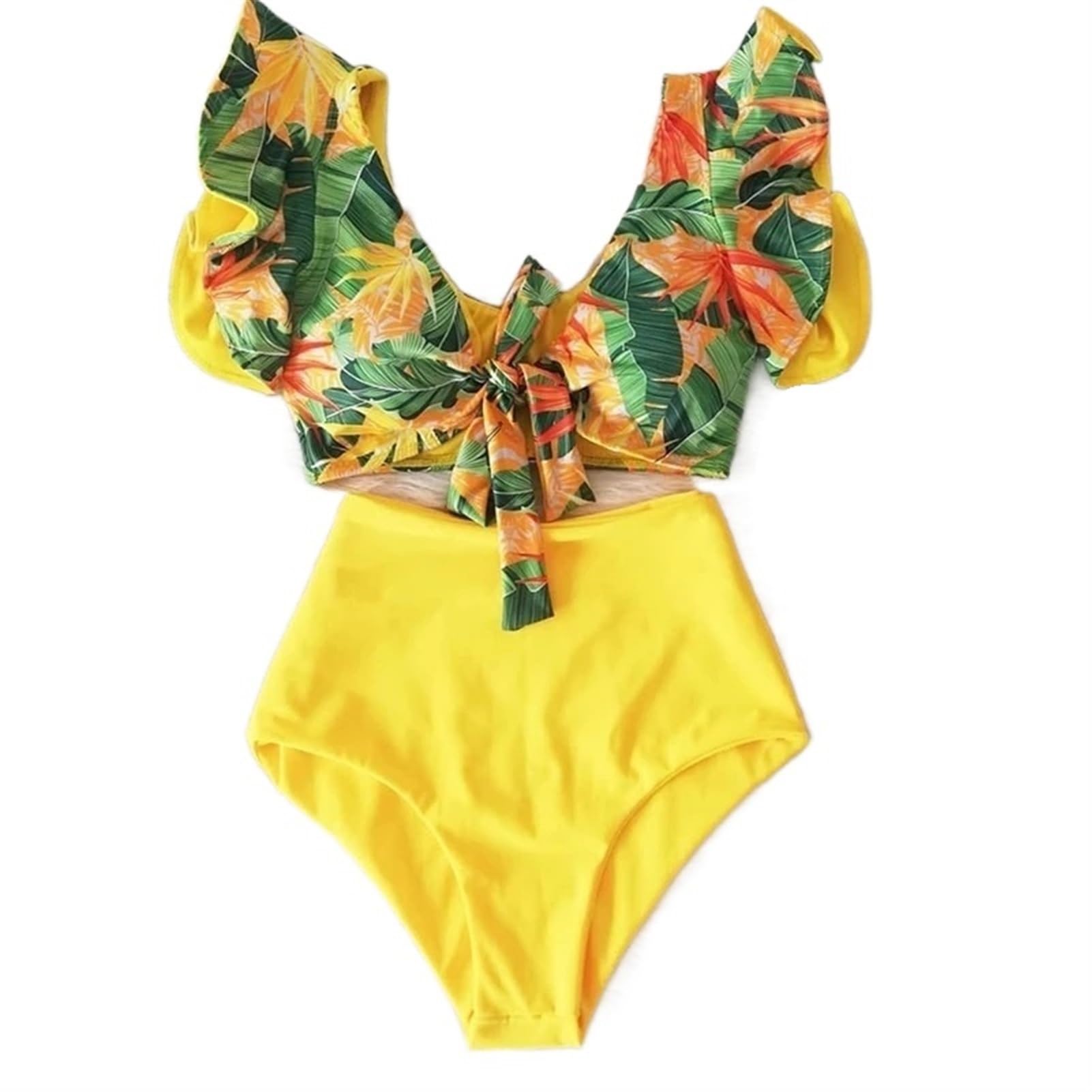 Taille Haute À Volants Sexy Bikini Ensemble Volants Maillots De Bain Femmes Deux Pièces Maillot De Bain Floral Maillots De Bain Col en V Maillot De Bain