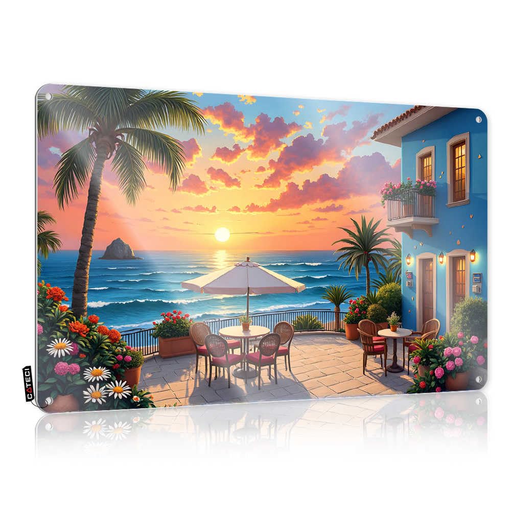 Fzfn Men's Colour Cool Wall Decor Bathroom Decor Wall Decor | Sunset Serenity: A Tropical Beachside Terrace Gorgeous For Classroom Home(30X40cm)