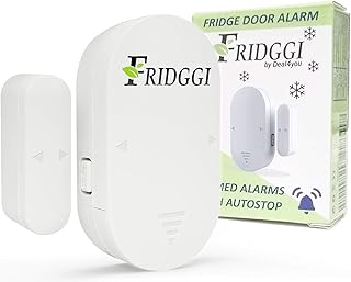 Freezer Door Alarm with 60 Second Delay, 2, 3, and 4 Minute Reminders, Refrigerator and Fridge Door Alarm or Chime, Low/Loud 80 to 110 dB (White)
