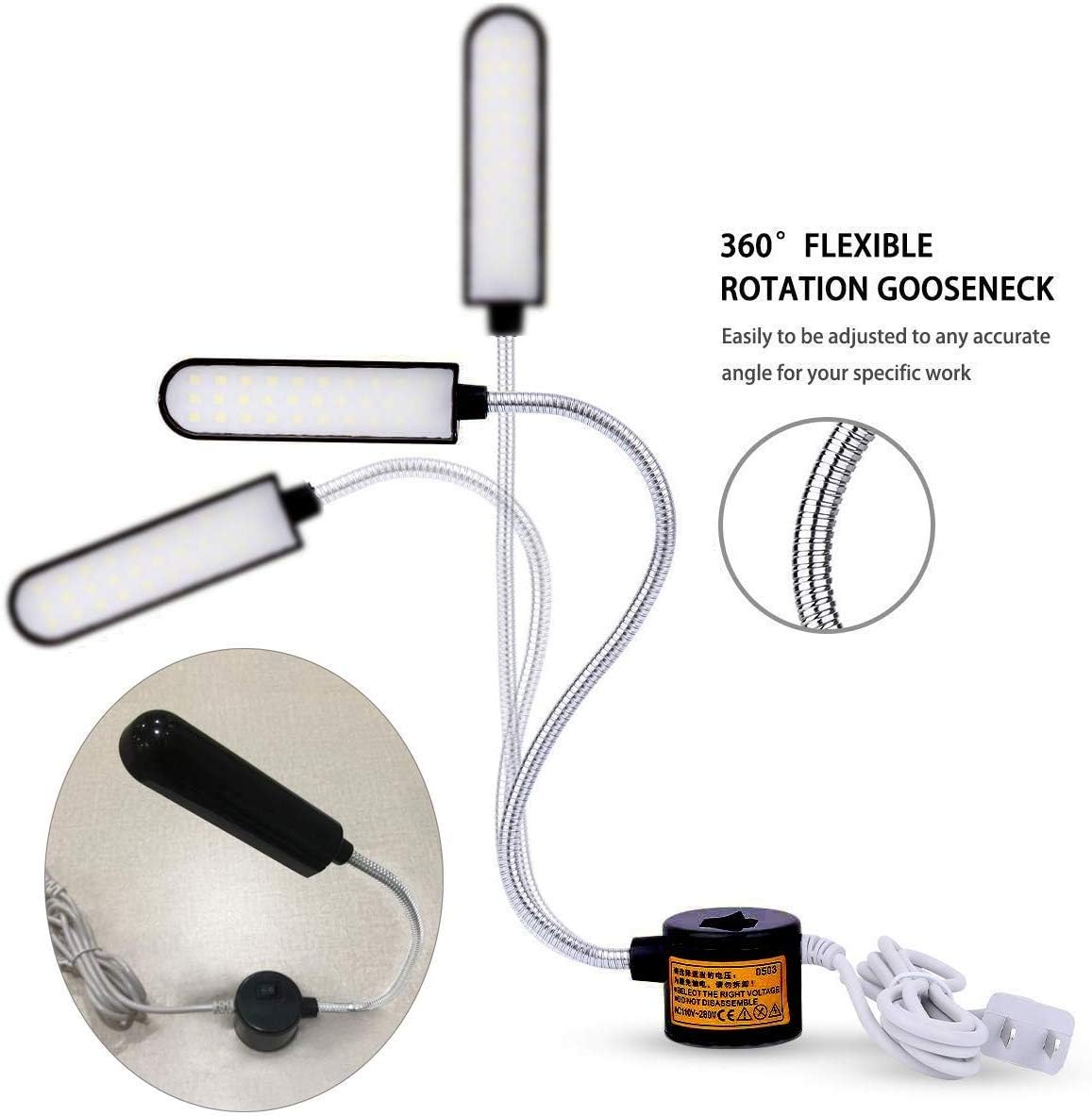Sewing Machine Light LED Lighting (30LEDs) 6 Watt Multifunctional Flexible Gooseneck Arm Work Lamp with Magnetic Mounting Base for Workbench Lathe Drill Press 2 Pack