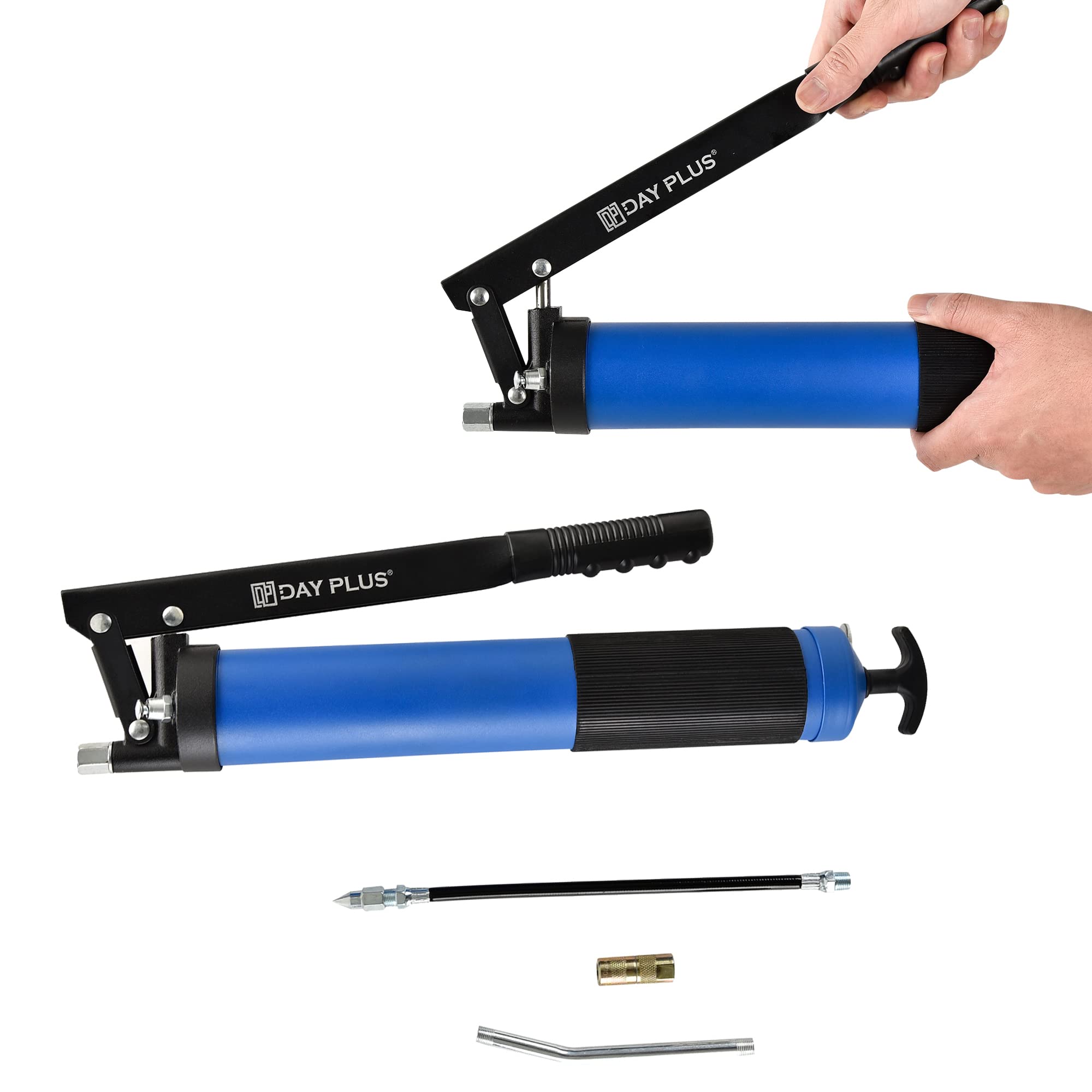 Heavy Duty Grease Gun, 8000 PSI Pistol Grip Grease Guns with 12 Inch Flex Hose, 2 Working Coupler, 3 Extension Rigid Pipe & 1 Sharp Type Nozzle, for car, Ship