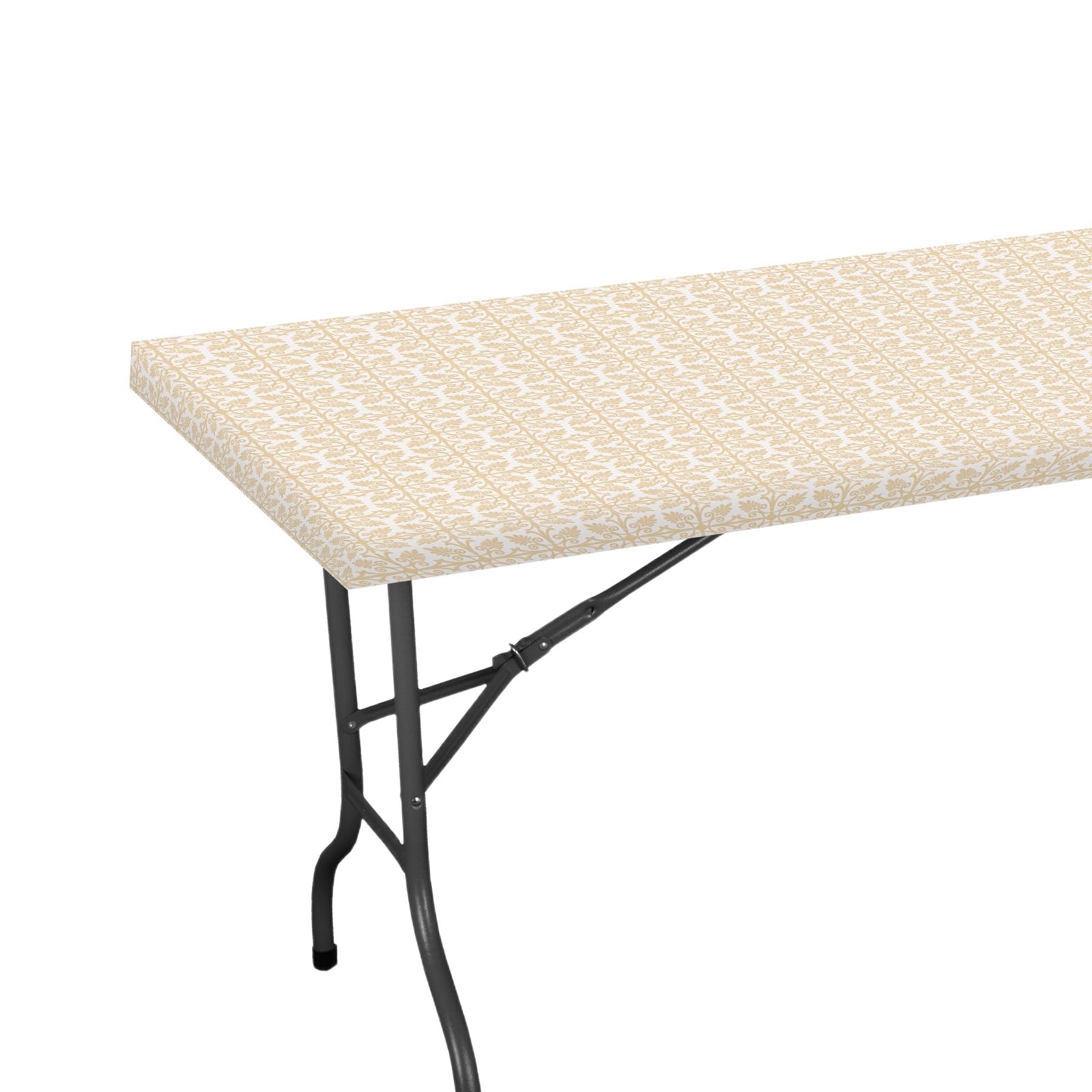 M METERXITY Rectangle Vinyl Tablecloth, 48"x30" Waterproof Flannel Backed Elastic Fitted Table Covers for 4 Foot Tables, Plastic Tablecloth for Picnic/Camping/Outdoor [Khaki]