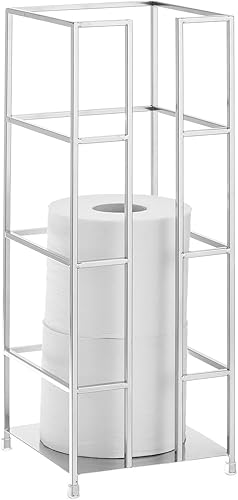 mDesign Soporte de torre de reserva de papel higiénico de metal, 3 rollos de papel higiénico jumbo para almacenamiento de rollos de papel higiénico