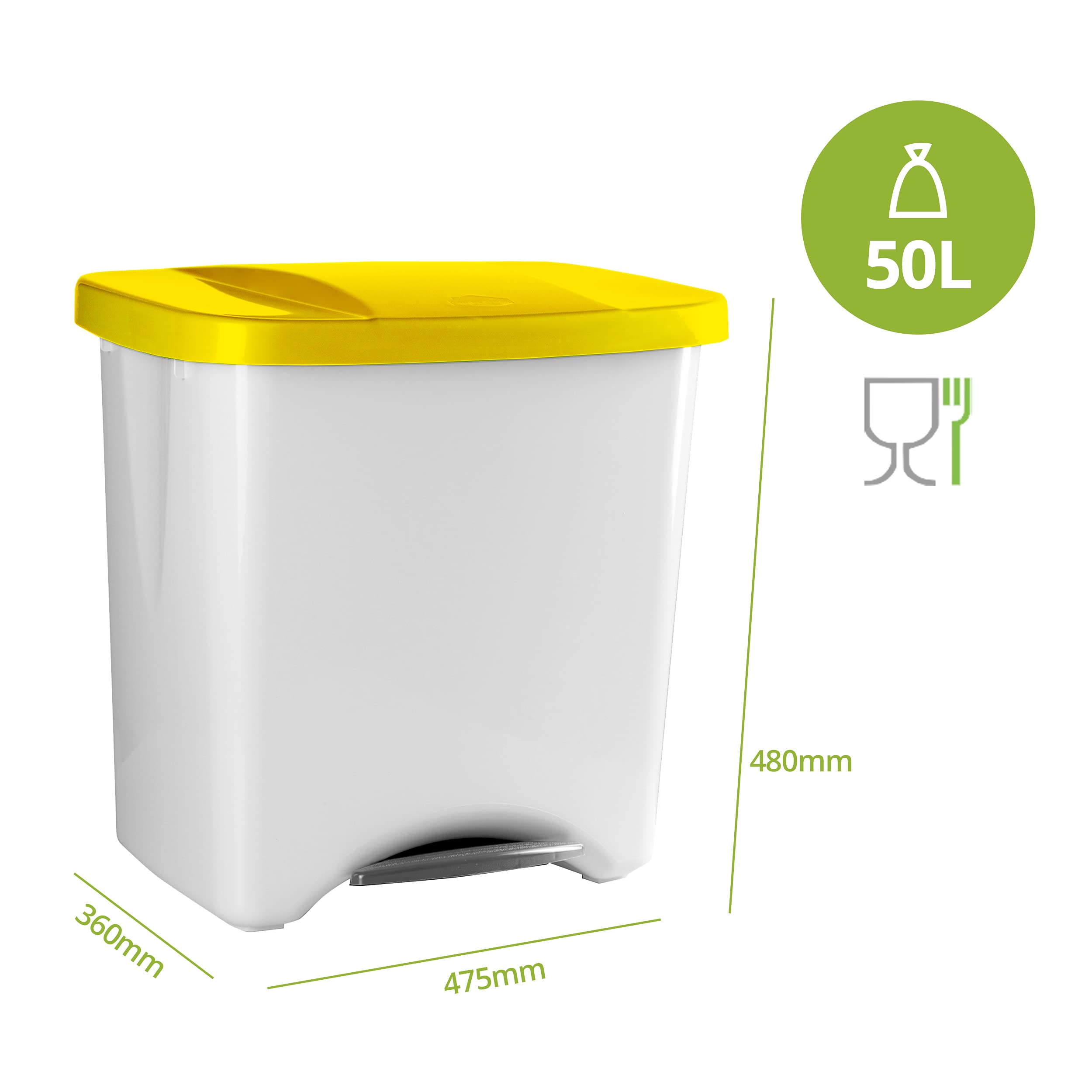 Poubelle à Pédale Écologique, 50 L, Jaune