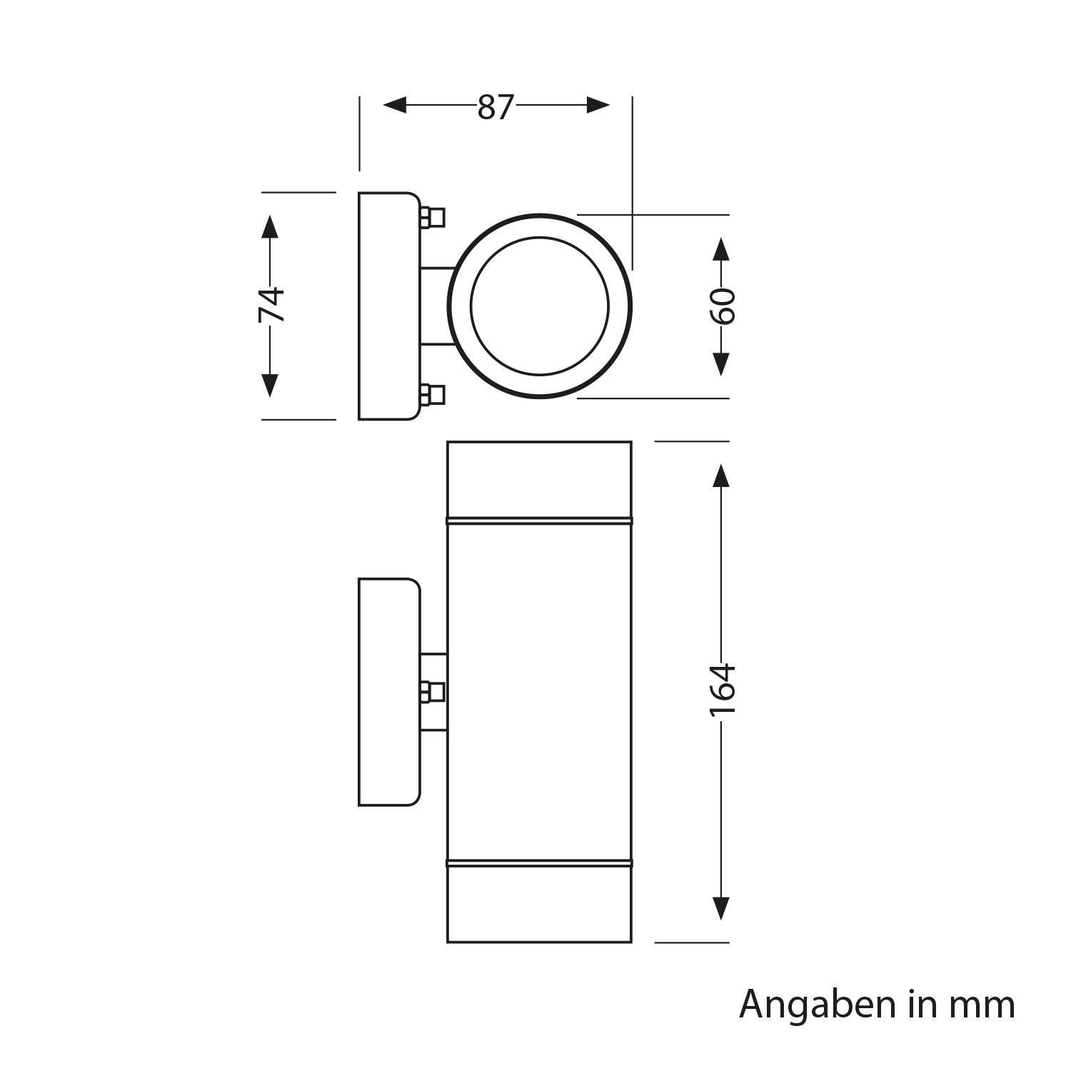 ledscom.de 4x Wandleuchte WEDO für außen, IP44, Up-/Downlight, schwarz matt, rund, 2x GU10 max. 35W