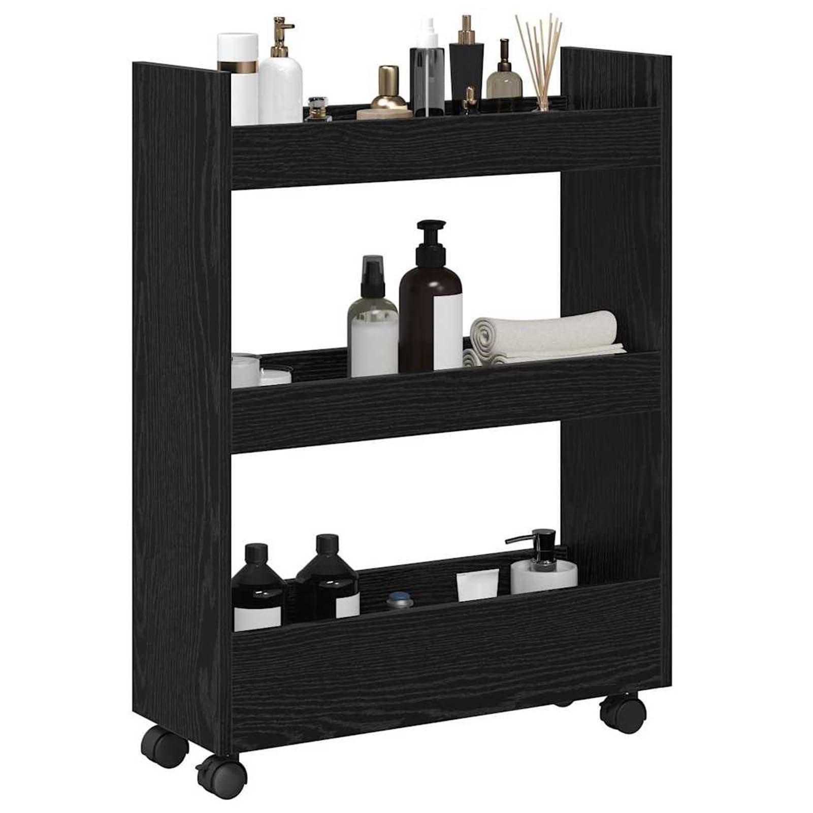 Geecher Carrello di Stoccaggio Stretto, Mobile da Cucina con Ruote e Freni, 60 x 22 x 80 cm, in Legno Multistrato Rovere Nero, per Cucine Piccole e Stanze di Servizio