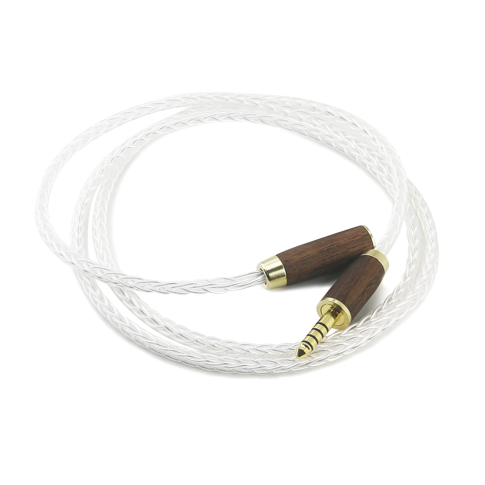 NewFantasia Cable adaptador de audio de auriculares equilibrado macho a 4,4 mm equilibrado hembra de 4,4 mm, 8 núcleos 6N OCC cobre de un solo cristal chapado en plata, carcasa de madera de nogal,