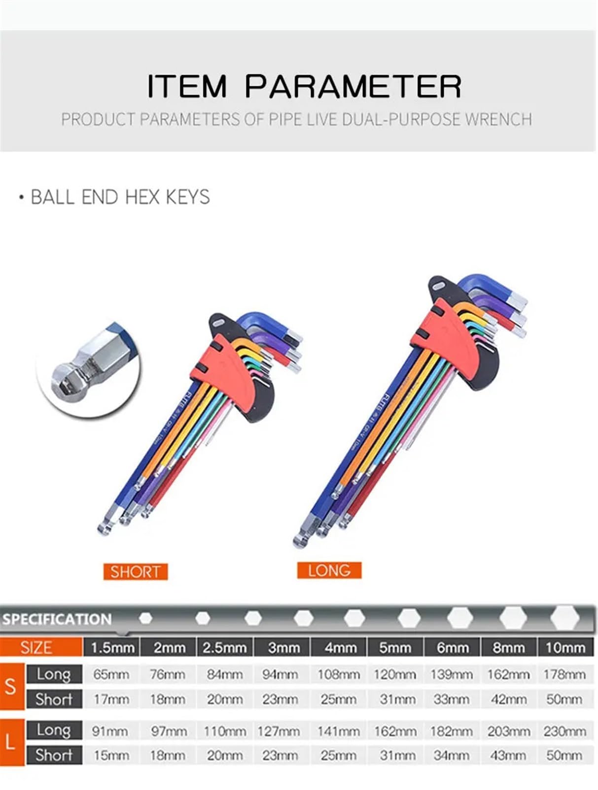 Generico set brugole Set di chiavi a scatola Torx Star Key Cacciavite Chiavi a brugola con estremità sferica Strumento L Tipo 9Pc Coppia a bussola metriche lunghe(HEX KEY SET LONG)