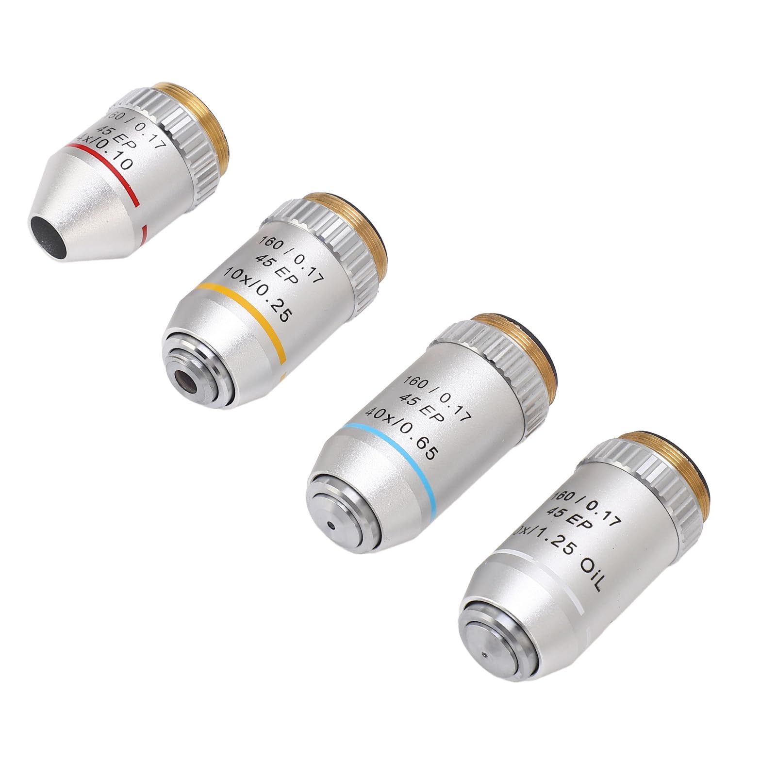 Obiettivo Acromatico, Obiettivo per Microscopio 4X 10X 40X 100X Ottone Cromato Acciaio Inossidabile Dimensioni RMS per Microscopi Biologici Studenti di Laboratorio Uso di Riparazione