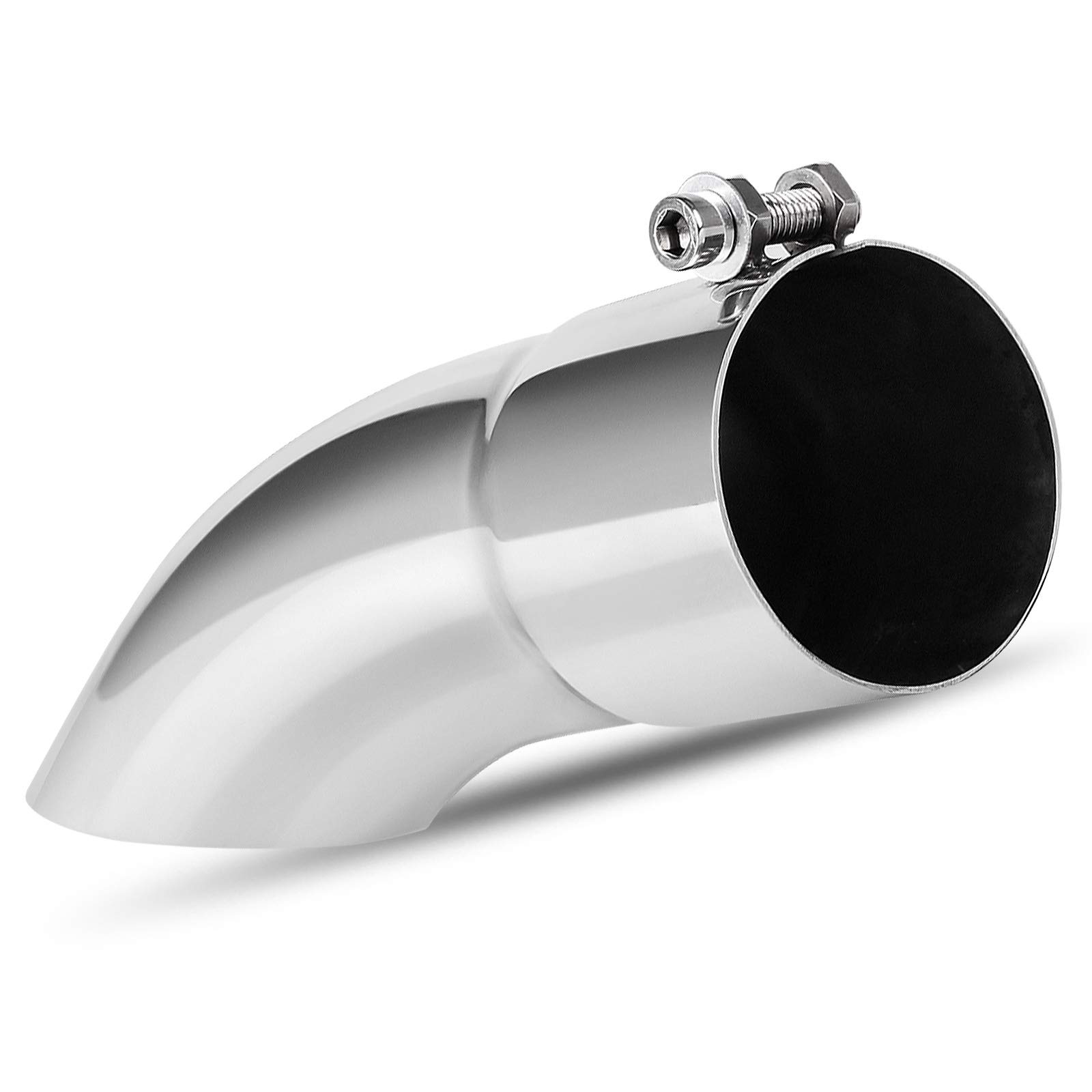 AUTOSAVER88 2.5 Inch Inlet Exhaust Tip, 2.5" Inlet 2.5" Outlet 9" Long Stainless Steel Turn Down Tailpipe Tip, Chrome-Plated Turndown Exhaust Tip for 2.5" Outside Diameter Tailpipe, Bolt-On, Universal