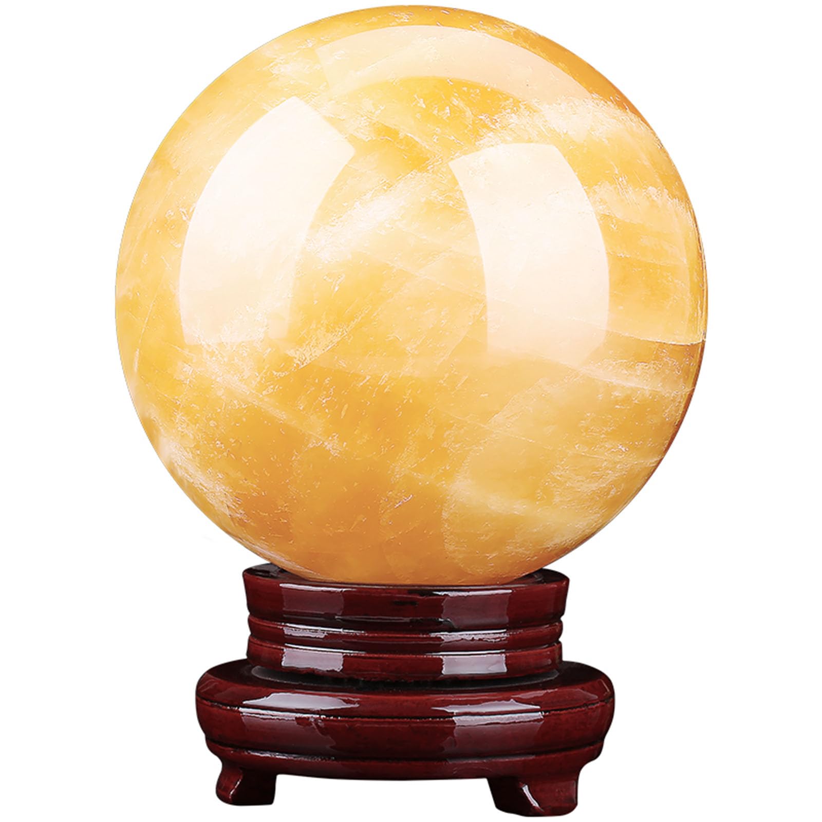RVBLRDSE Decorative Crystal Balls Sphere Orbs with Wood Stand Citrine Gemstone Ball for Living Room Bedroom Feng Shui Home Decor,12cm Gemstone Stone