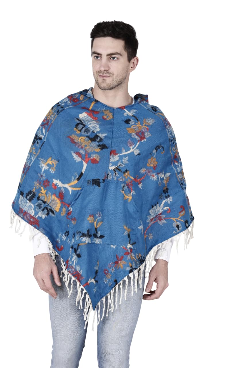 aruna kullu handloom kullu woolen poncho with hood for men blue 3 patti long-picture-26